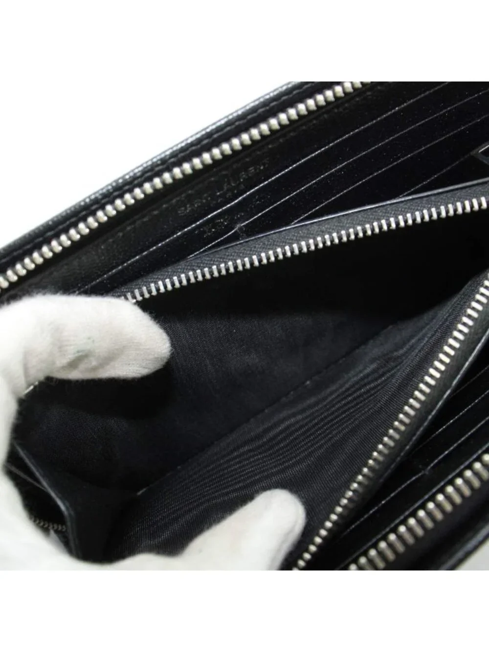 Saint Laurent Paris Wallet Logo Leather Zip Around Black - Picture 6 of 9